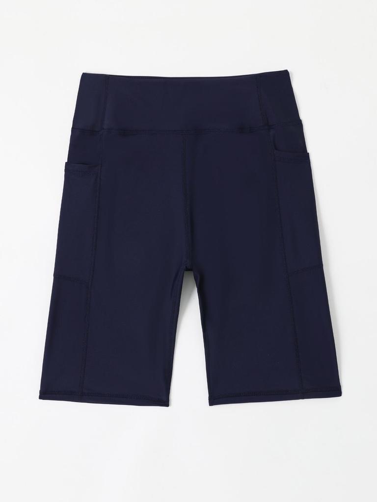 Women's High-Waisted Swim Shorts with Pockets - Flat-Leg, Five-Point Trunks