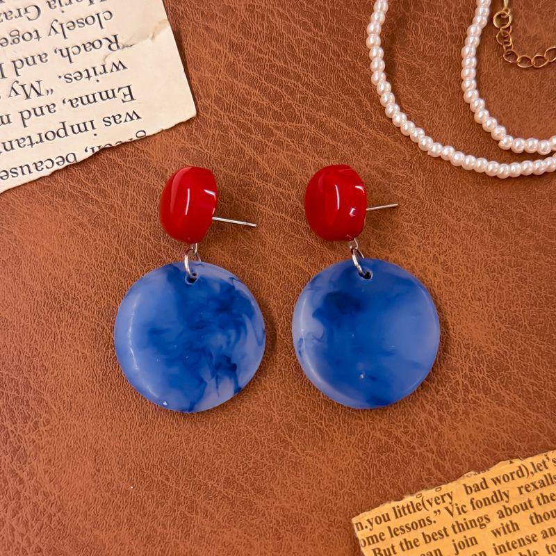 Retro Hong Kong Red Color Block Exaggerated Luxury Dangle Earrings - 2025 Vacation Style