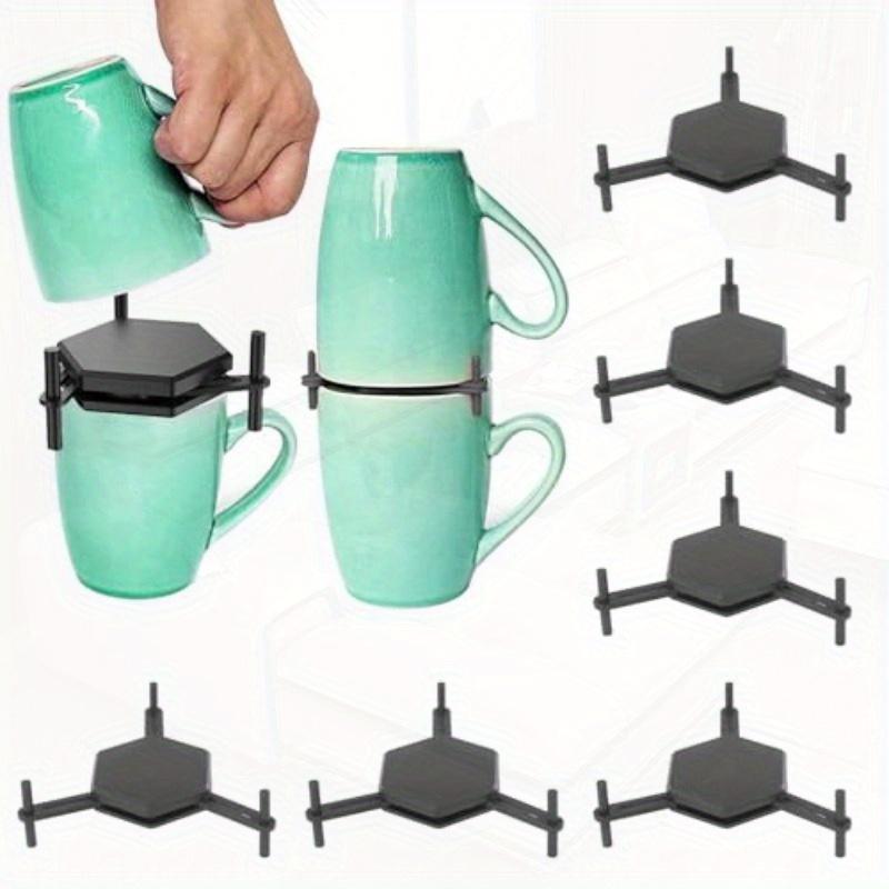 

6 шт. Штабелируемый органайзер для кофейных чашек, регулируемый держатель для стеклянных кружек с черной металлической подставкой, экономящий место органайзер для полок кухонного шкафа для кофейных кружек чёрный