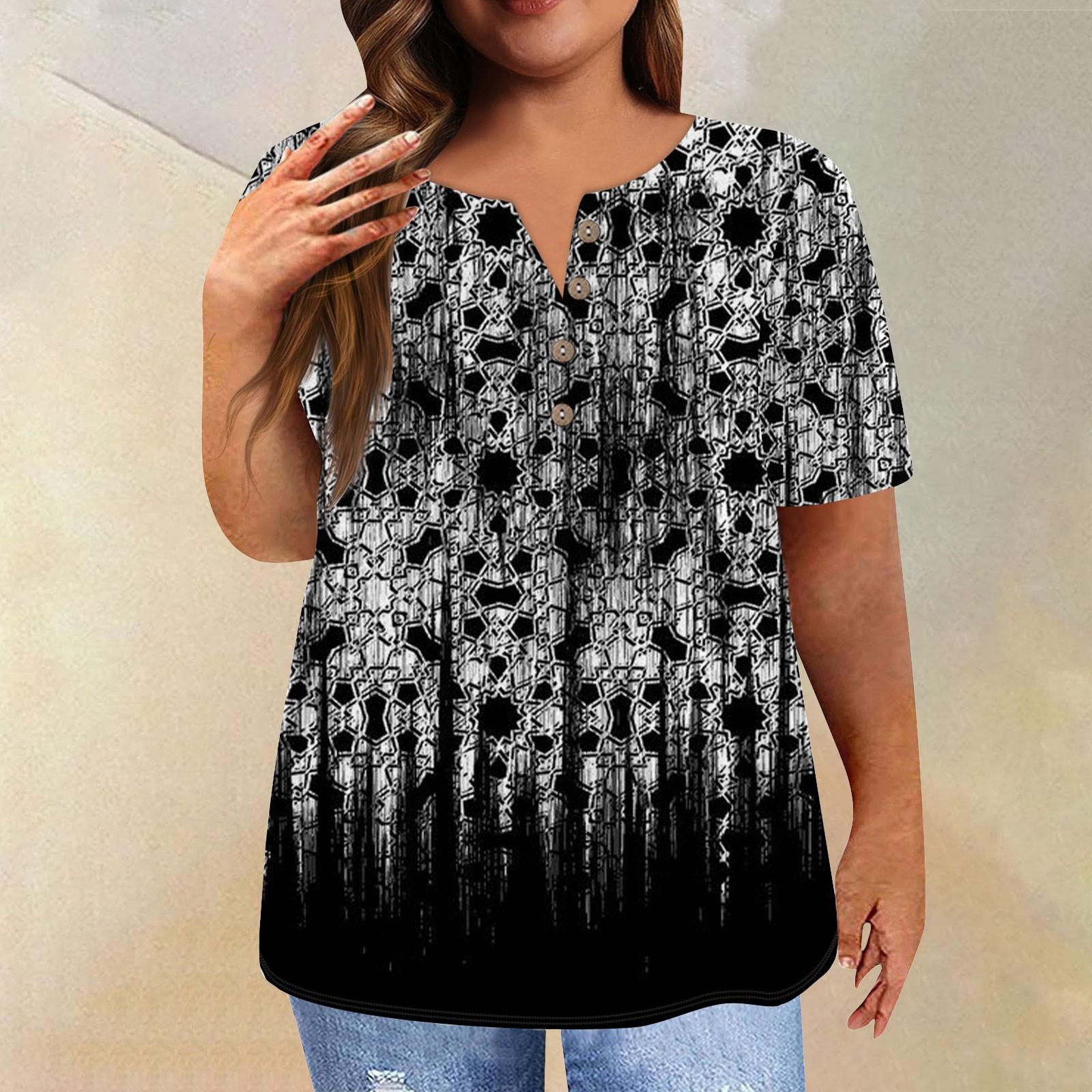 

Женская рубашка с коротким рукавом и пуговицами, футболка больших размеров, повседневные топы с цветочным принтом XXL чёрный