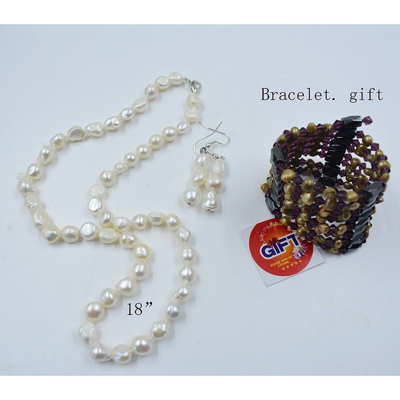 Natural 8MM white Baroque sea pearls and natural irregular orange coral necklace, earrings, best gift for mom, friend set
