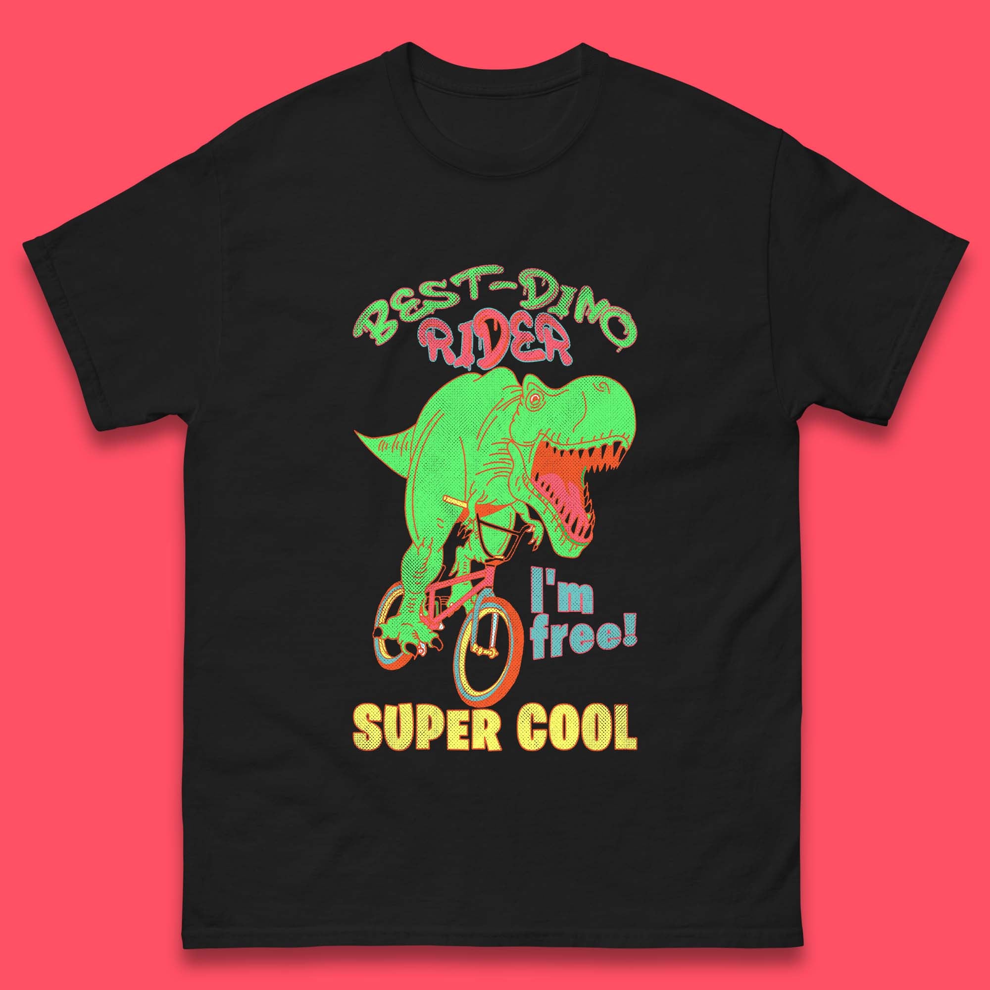 Dinosaur Riding Bicycle Mens T-Shirt Womens Tops Tees L