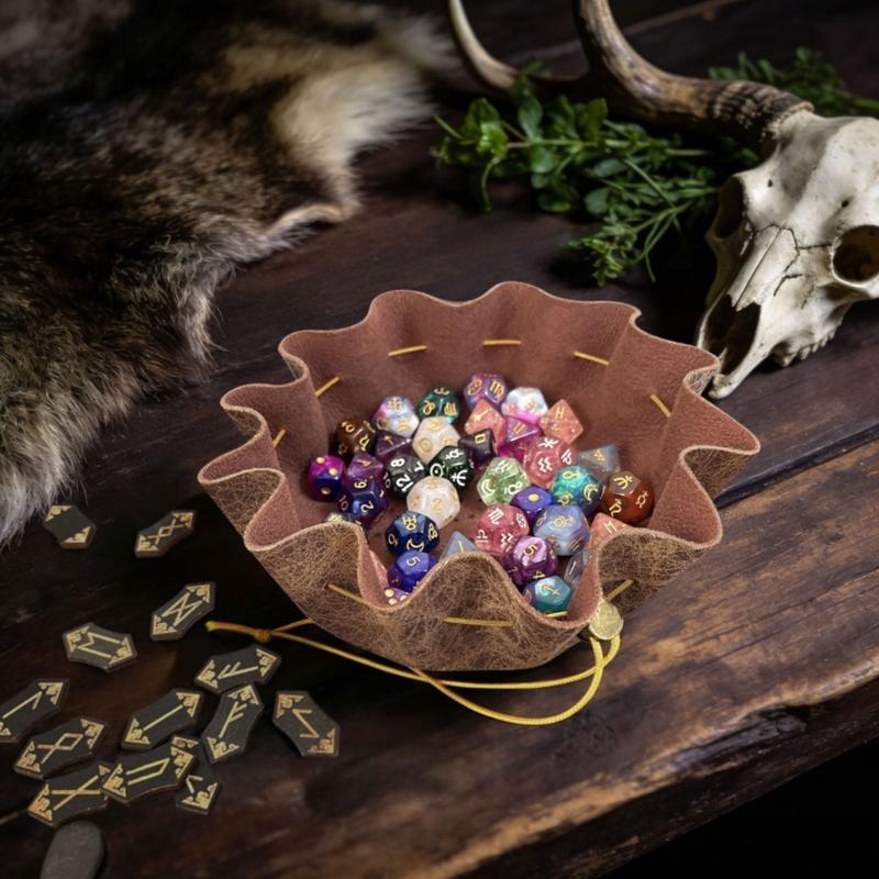Premium PU Leather Dices Pouches Dices Protective Case With Drawstring Closure For Tabletop Gaming And Travel Storage