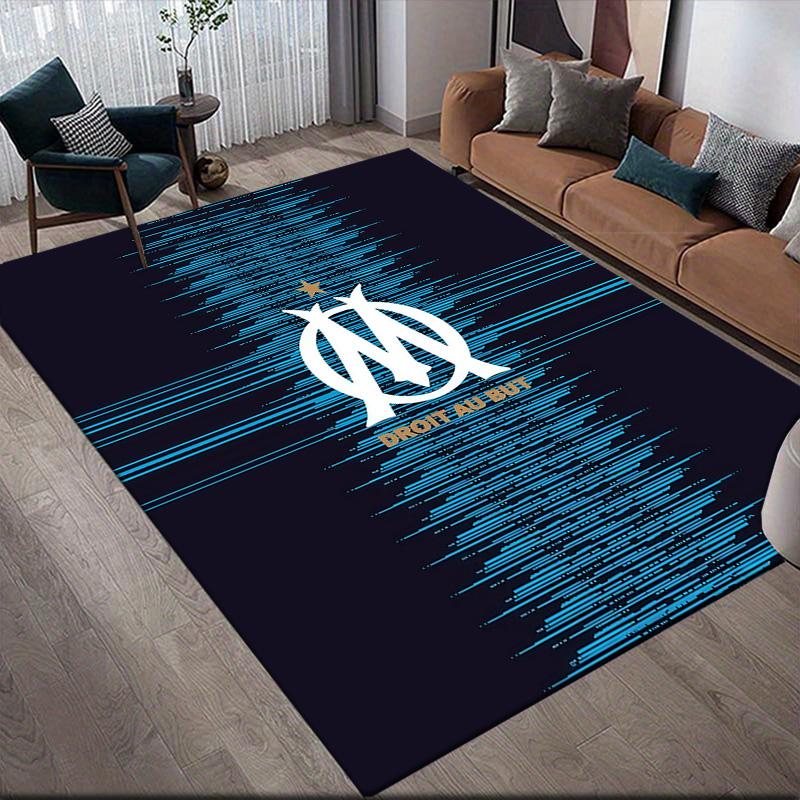 Olympique De Marseille Flannel Pattern Square Carpet,Area Rug,Carpet Rug for Living Room Bedroom Sofa Playroom Decor,Non-slip Floor Mat