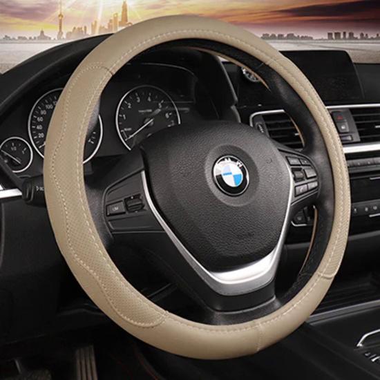 DERMAY Black Car Sport Steering Wheel Cover Leather Auto Steering Covers Universal 37-38cm Wheel Covers Car Inter Accessories