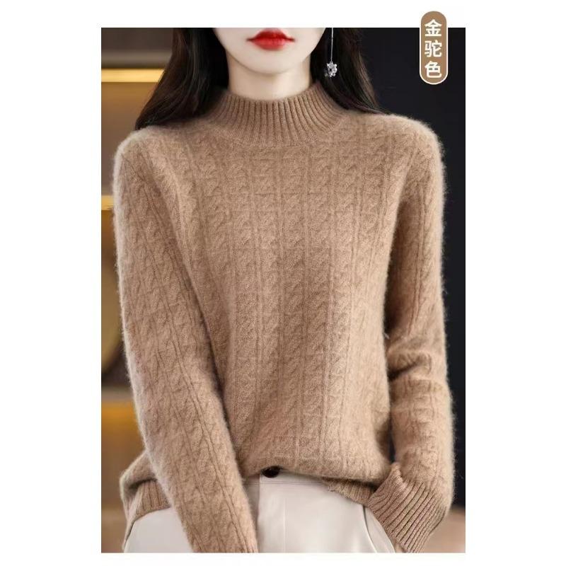 Autumn Winter Half High Collar Bottomed Knitting Top Women Long Sleeve Solid Color Casual All-match Sweater