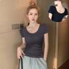 Women's 2025 High-Quality Cotton U-Neck Backless Slim-Fit Short Sleeve T-Shirt