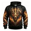 Women's Skeleton Raven Red Rose Pentagram Full Print Hoodie Halloween Gothic Long Sleeve Drawstring Sweatshirt For Streetwear