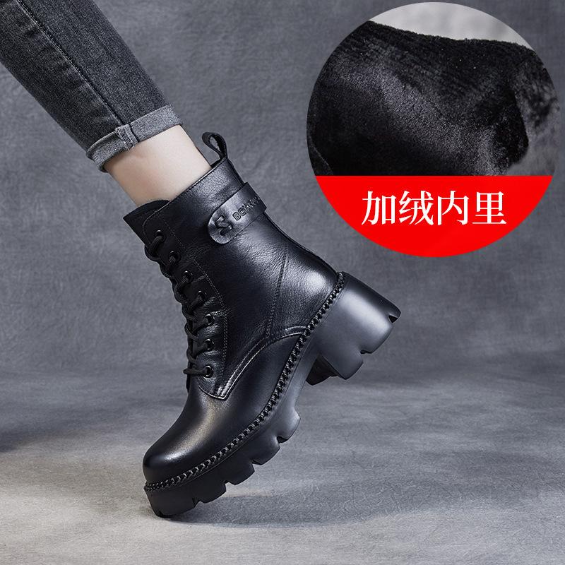 

Женские ботинки Мартин на платформе, весенне-осенние, кожаные, на высоком каблуке, короткие 40