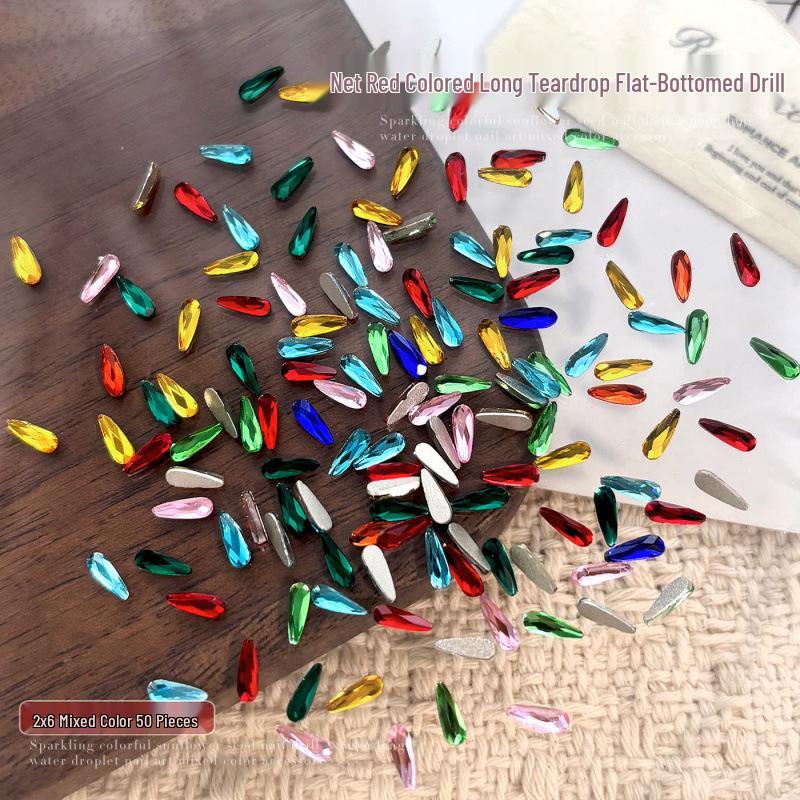 Set of 12 Mixed Color Water Drop Flat-Bottom Nail Art Crystals