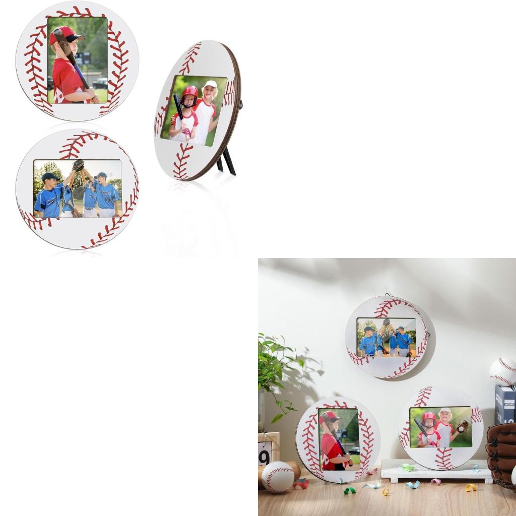 Set di 2 Cornici per Foto Baseball Calcio per Amante dello Sport Porta Foto