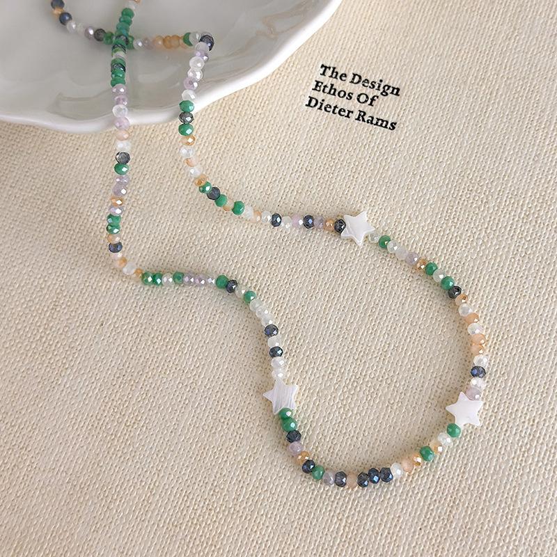 Creative Mix Color Glass Beads White Shell Star Beaded Necklace for Women Girls Gold Plated Alloy Chain Strand Chokers