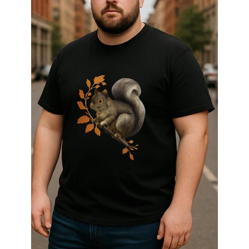 European Size Healing Squirrel Men'S Print Short-Sleeved T-shirt | Loose Crew Neck, Comfortable and Unique, Casual Commuting Shirt