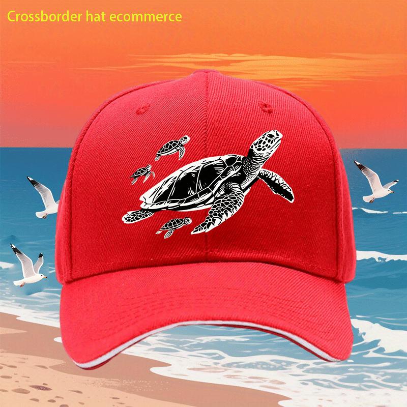 Sea Turtle Family Print Baseball Cap Adjustable Polyester Summer Casual Outdoor Sports Dad Hat