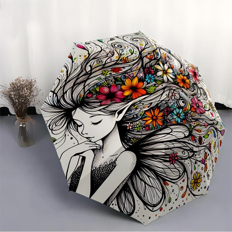 1pc Flower Fairy Automatic Open/close Umbrella, 8-Rib sturdy structure, Portable Travel Umbrella, Parties, Everyday Use, 48