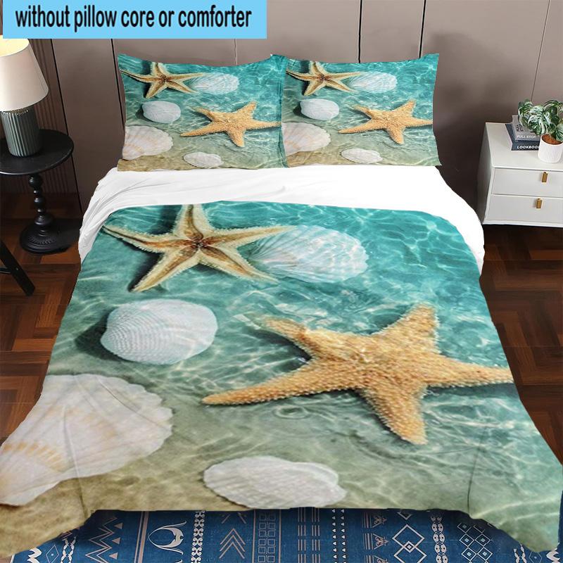Ocean Starfish Shells 3pcs Bedding,Including 1pc Duvet Cover And 2pcs Pillowcases Perfect for Christmas,Ideal for Bedroom, Dormitory