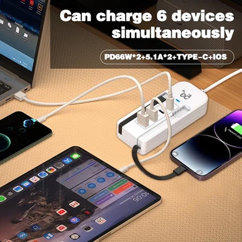 4 Port Usb Charger With Type C Socket Extension Cable Multi Port Dual Pd Fast Charging For Mobile