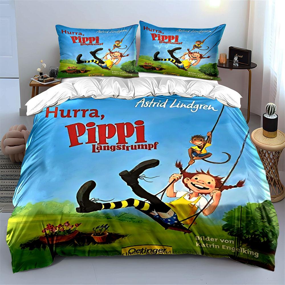 Pippi Longstocking Swing Fun Bedding Duvet Cover Set Duvet Cover Pillowcases  (1*Duvet Cover 2*Pillowcases, Without Duvet Insert)