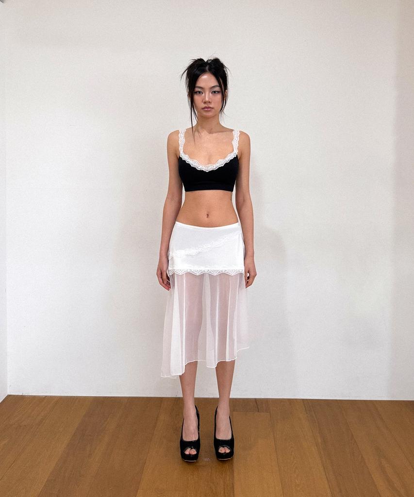 VINAJ Lace Diagonal See-Through Skirt Cover-Up (White)