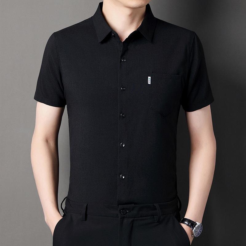 Summer Men's Lapel Collar Short Sleeve Shirt Business Casual Top