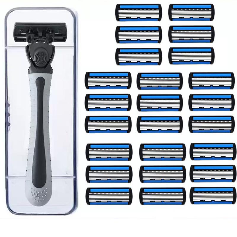 6-Layer Ultra-Thin Men's Razor with Replaceable Anti-Scratch Heads
