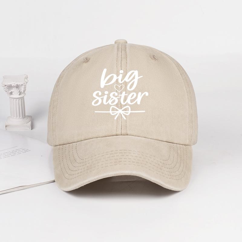 

Big Sister Print Washed Baseball Cap Adjustable Unisex Cute Sibling Gift Hat бежевый