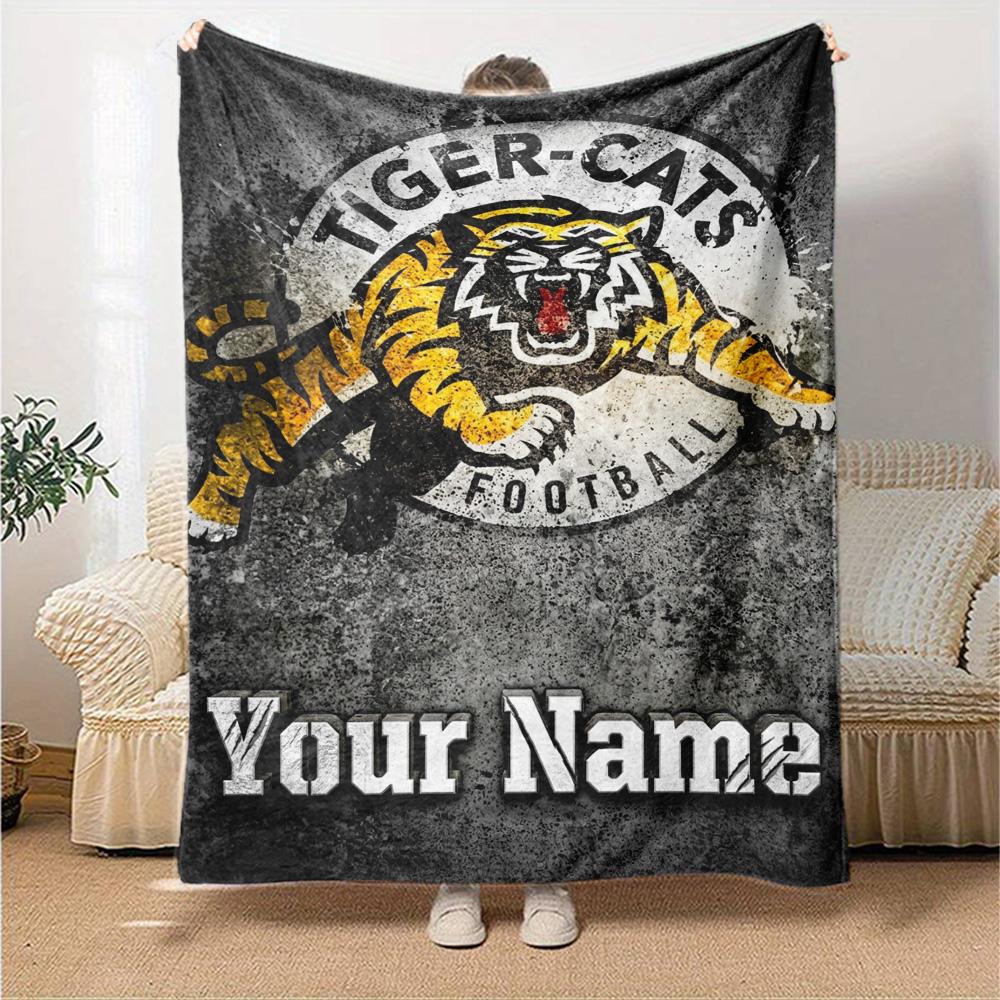 Name Custom Hamilton Tiger-Cats Print Flannel Blanket High Quality Warm Comfortable Cover for All Seasons Perfect for Gifts Home Decor
