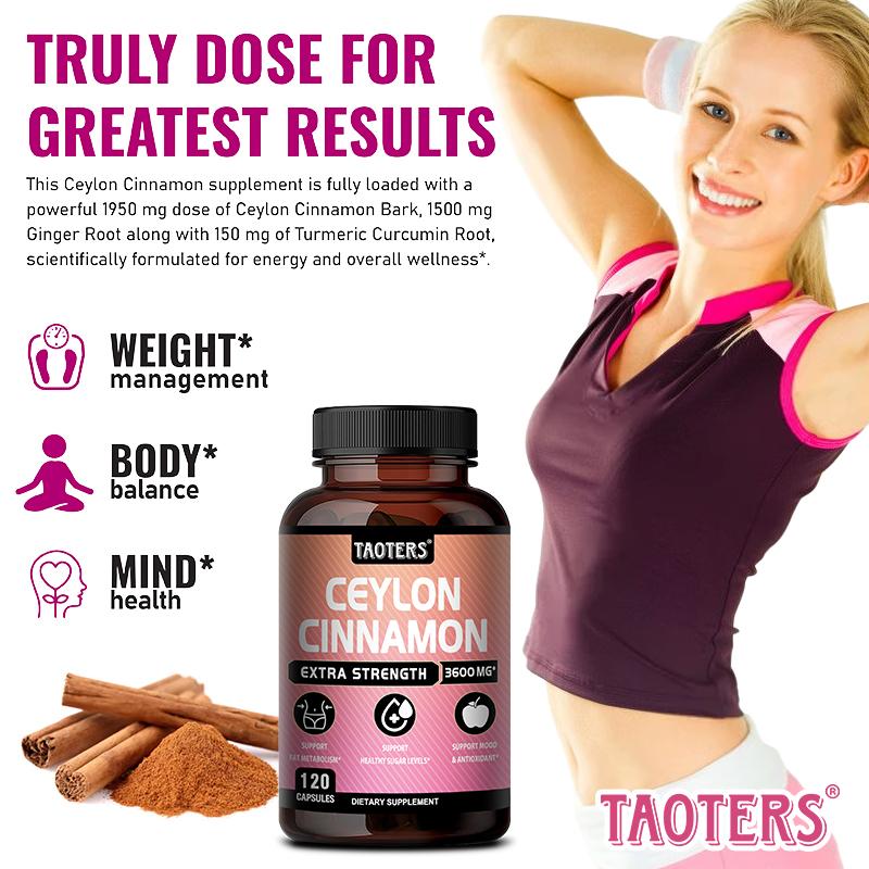 Taoters Ceylon Cinnamon Turmeric Complex Capsules Support Blood Glucose and Metabolic Health 120 Capsules