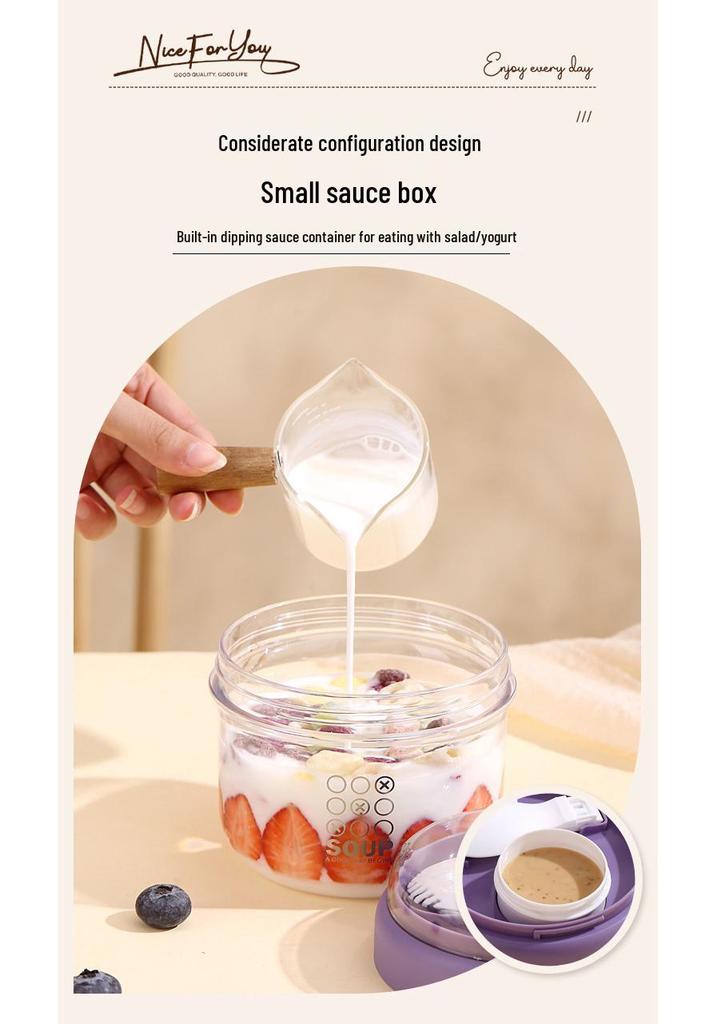 Portable Breakfast Cup with Lid & Spoon - Versatile for Salad, Oatmeal, Yogurt, or Overnight Meals