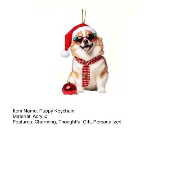 2D Flat Puppy Ornament for Keys Crown Dog Acrylic Keychain, Backpack Cute Pet Key Ring Friends Charm, Animal Hanging with Lanyard Transparent