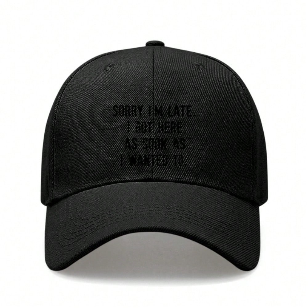 [Funny Text Baseball Cap] Sorry I'm Late Print Polyester Adjustable Casual Outdoor Sports Baseball Hat For Men Women Unisex
