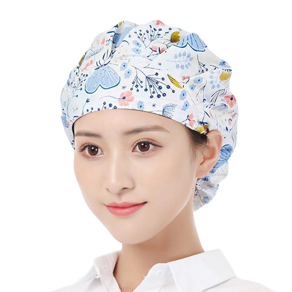 Stylish Kitchen Cap Keep Hair Neat Adjustable Elastic Chef Hat Working Cap Trendy Floral Pattern for Cooking Baking