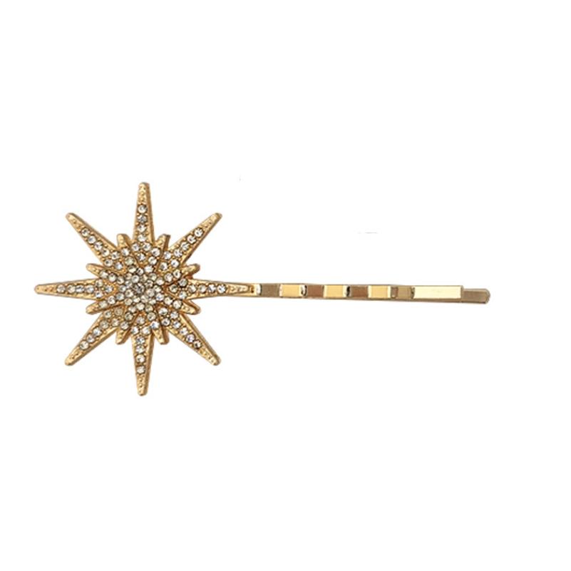 Women Crystal Side Hair Clip Pins Metal Hair Barrettes Girl Hair Accessories Stars Moon Rhinestone Clips Set Star Hairpins