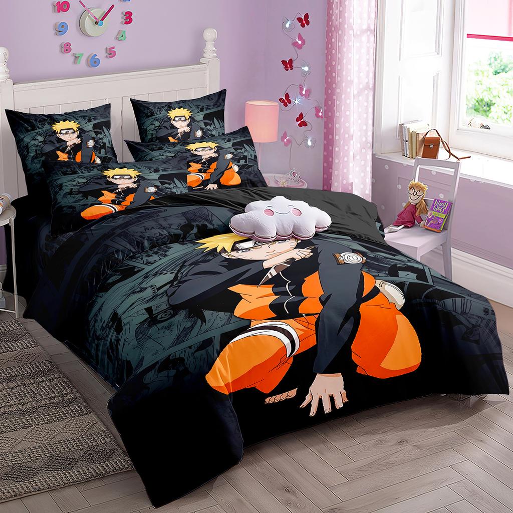 Japanese Style Bedding Set Cartoon N-Naruto Duvet Cover Bed Comforter Set Akatsuki Sasuke Uzumaki Quilt Cover Pillowcase