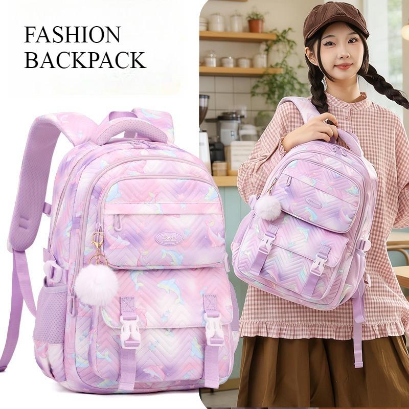 New Primary Girl Student Schoolbag Lightweight Wear-resistant Backpack Fashion Contrasting Color Cute Cartoon Fish Junior High School Student Book Bag