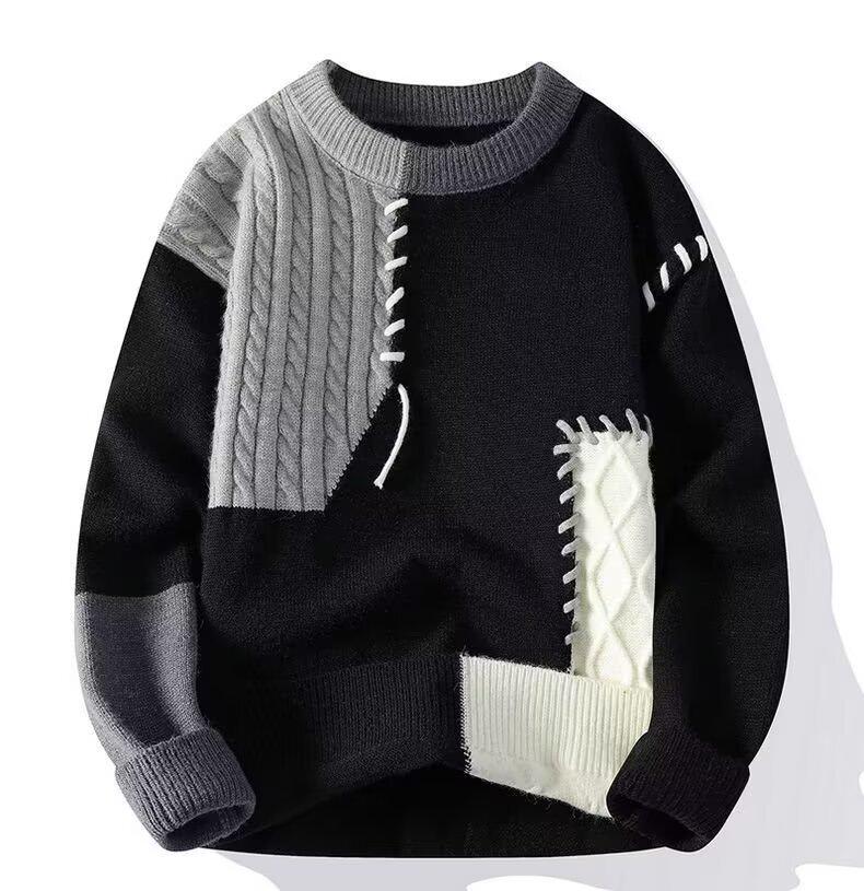 Men's Patchwork Color Block Wool Sweater - Winter Casual Loose Fit