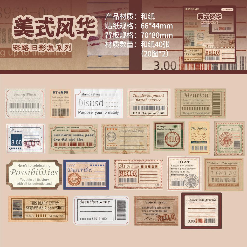 40 Pcs Vintage Japanese Sticker Pack, Retro Text Journal Decor, Artistic Scrapbooking Supplies