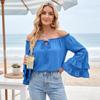 Women's Elegant Off Shoulder Long Sleeve Floral Blouse, Loose Fit Casual Top