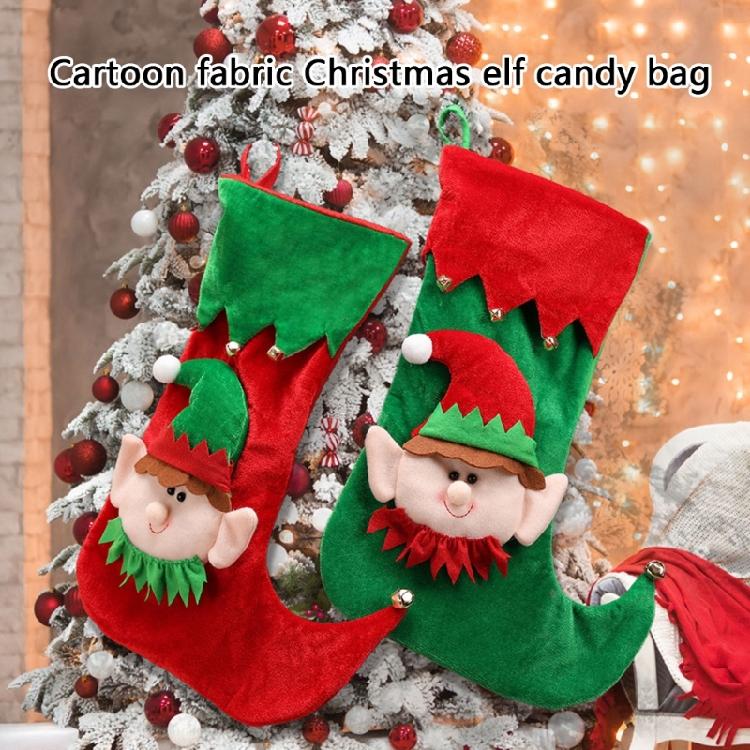 Cartoon Elf Christmas Stockings Ornament Candy Gift Bag Christmas Hanging Socks For Tree Fireplaces Decoration