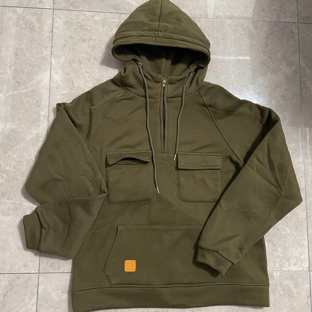Half Zipper Men's Tactical Hoodies Solid Military Sweatshirts Multi Pockets Male Hooded Jackets Thick Outdoor Polar