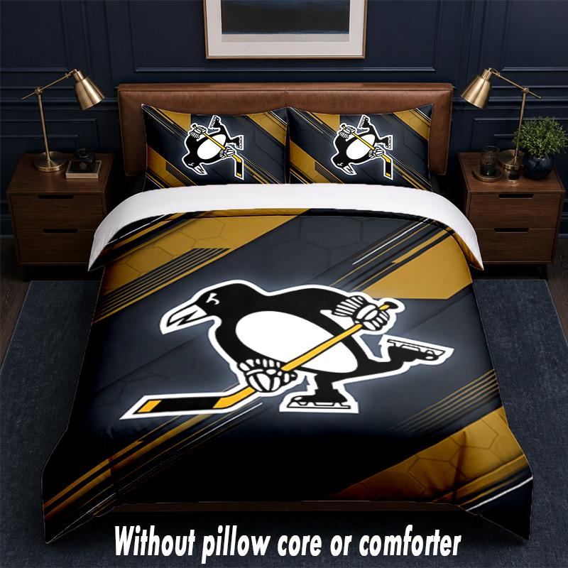Pittsburgh Penguins Design Bed Bedding Set 1 Duvet Cover + 2 Pillowcases Soft Breathable Household Bed Linens