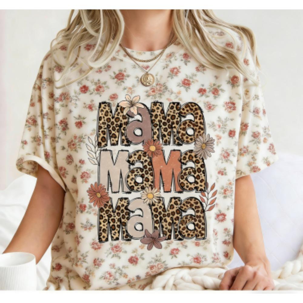 Funny Striped Flower Leopard Mama Print Kids Short Sleeves T-Shirt Loose Casual Summer Outdoor Street Boy and Girl Tees Tops