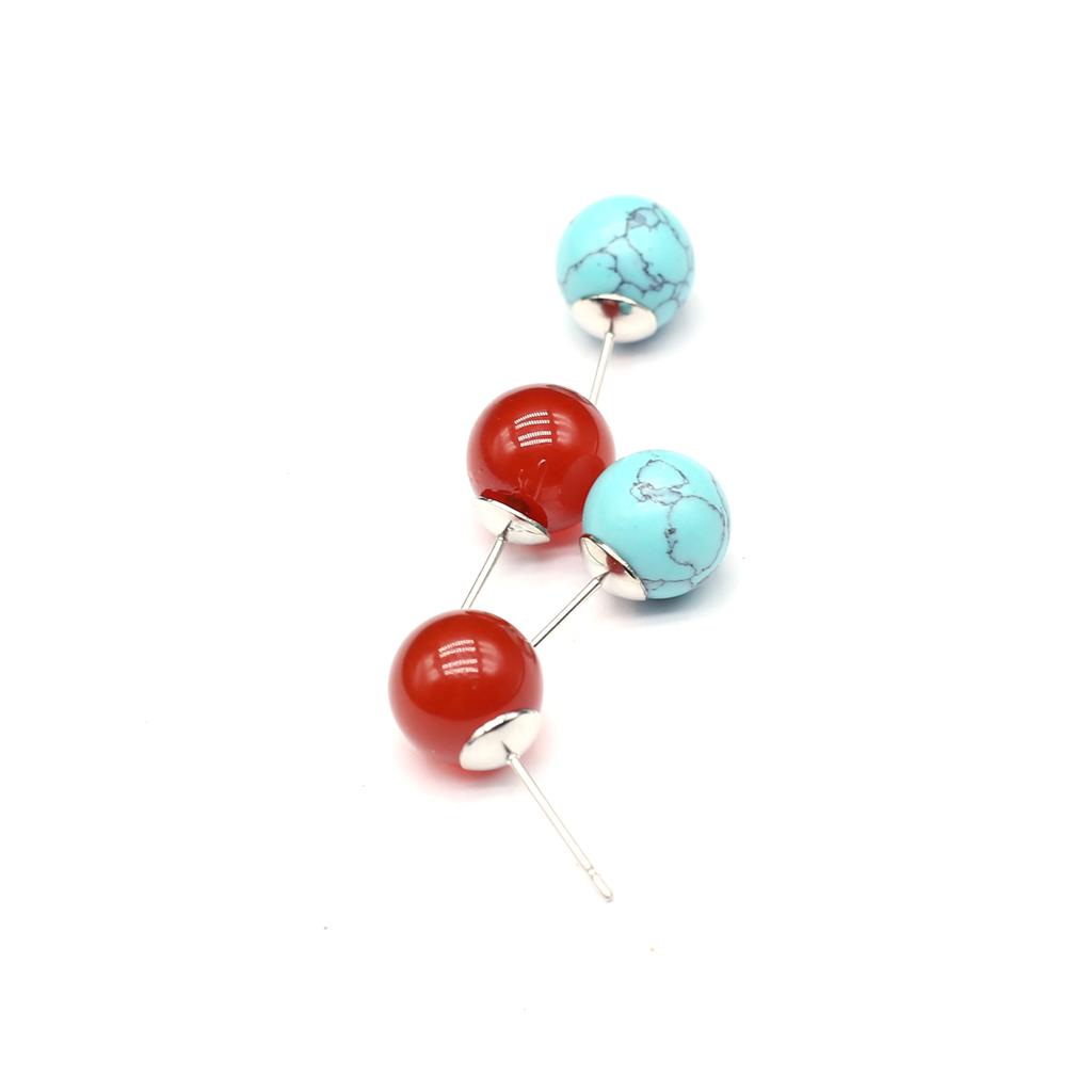 1 Paar kreative niedliche Kugel-Ohrringe mit natürlichem Edelstein, europäischer und amerikanischer Stil, Ohrstecker, Achat, blauer Türkis, Ohrstecker für Damen, Schmuck, 8 mm