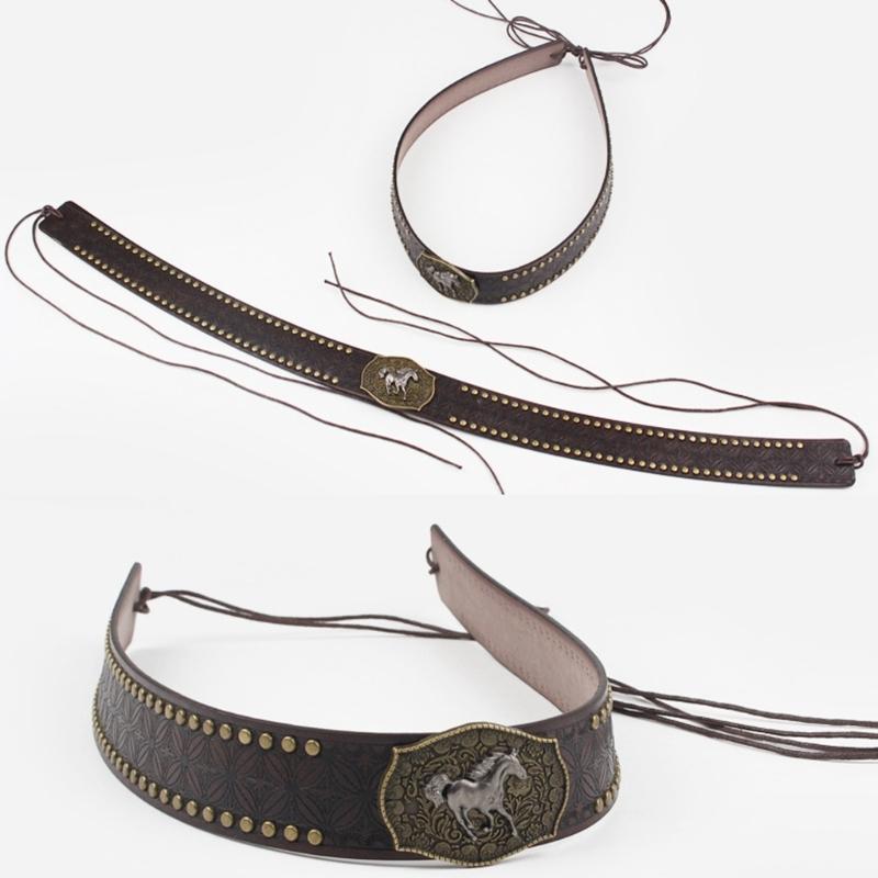 Adjustable PU Hat Band With Metal Rivet Studs Embossed Pattern For Western Costume And Everyday Wear Hat Decoration