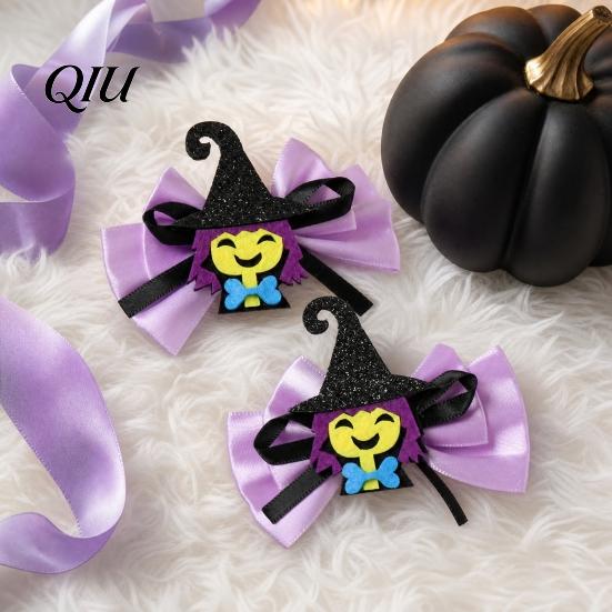 Funny Halloween Clips 1 Pair Girl Hairpins, Anti-Slip Clip Design Bang Hair Pins, 3D Bow Decorative Hairpin Pumpkin Skull Eyes Shape Clips,