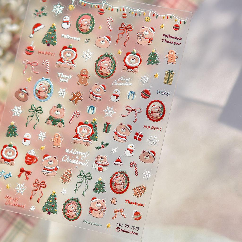 Tomoni Embossed Winter Cute Dog Family Nail Stickers - Children's Creative Christmas Journal Collage.