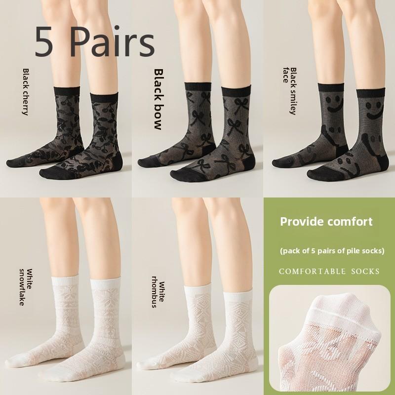 

5 пар летних тонких носков, женские двойные сетчатые дышащие ворсовые носки, милые носки JK, носки средней длины 5 Pairs