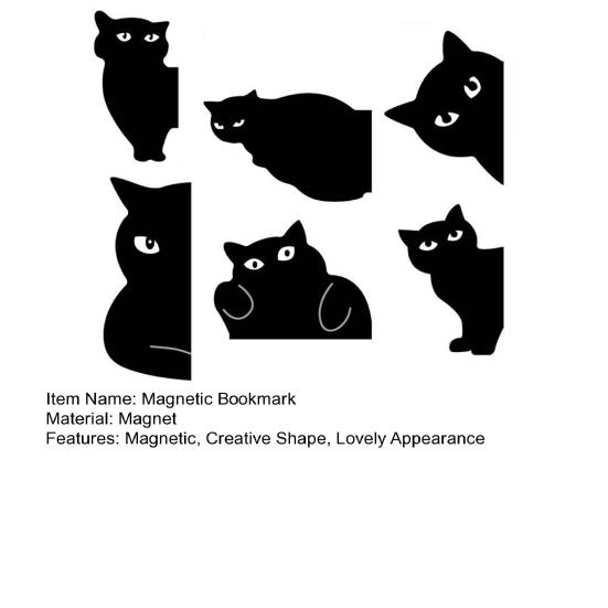 6Pcs Adorable Black Cat Magnetic Bookmark Lightweight Reusable Creative Folding Page Marker