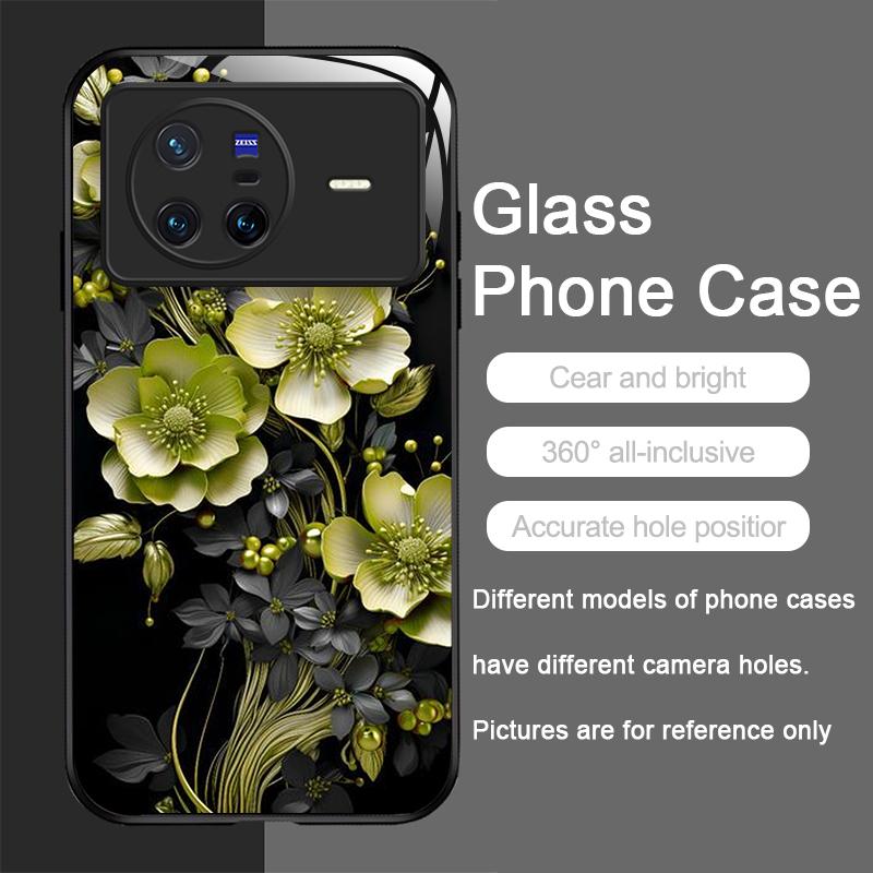 Vintage Floral Stylish Lotus Flower Tempered Glass Phone Case for OPPO Reno 13 F 12 11 10 Pro Plus Find X8 X3 Lite A58 A94 Cover