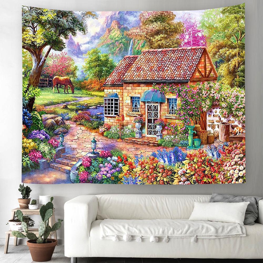 

Ретро садиба Гобелен Декоративний гобелен Природний пейзаж Тема Чудеса Висячі штори Спальня Вітальня Декорації 230X180CM